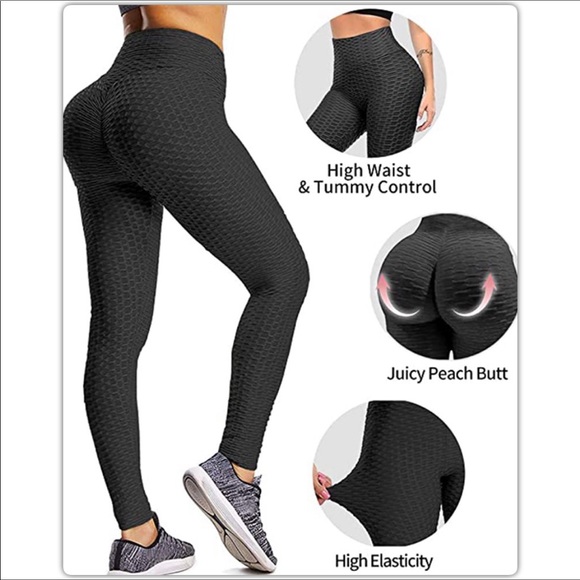 🌟Black Brazilian Style Bubble Textured Yoga Pants - Picture 3 of 12